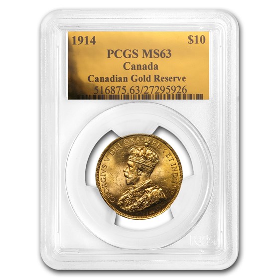 1914 Canada Gold $10 Reserve MS-63 PCGS 1914 Canada Gold $10 Reserve MS-63 PCGS